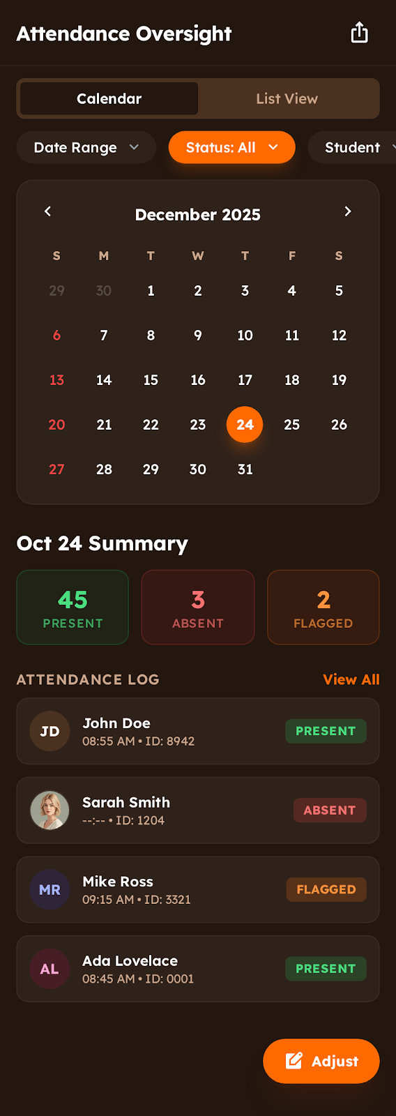 Attendance Insights screen mockup